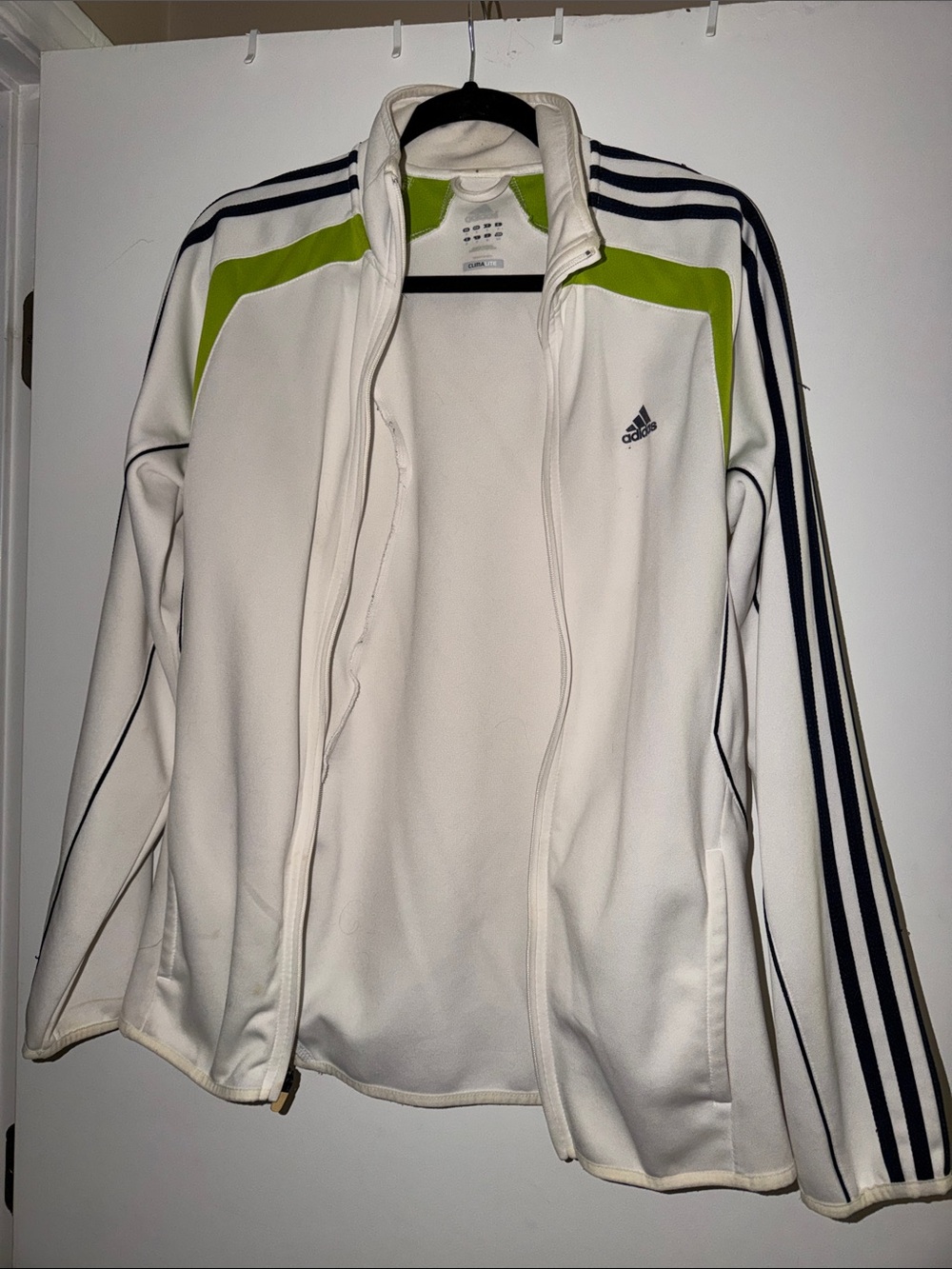 adidas White Performance Jacket with Lime and Black Stripes
